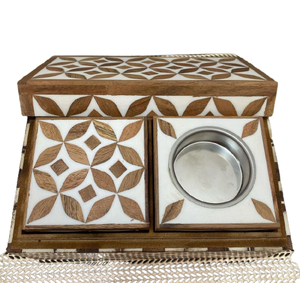 Ensemble cadeau de brûleur d'encens incrusté d'os arabe traditionnel échantillon gratuit Ramadan motif floral vadrouille en bois diffuseur à usage intérieur - Product Image 5