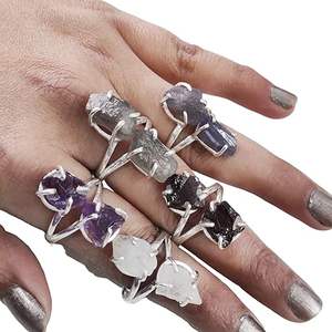 Bague pour femme en pierre brute, améthyste naturelle, pierre de lune, tanzanite, grenat, bijoux fantaisie, bague en argent sterling 925 - Product Image 1