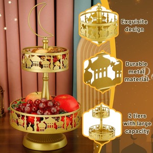 Élégant plateau de service rond en or à 2 niveaux, parfait pour le décor du Ramadan, support à desserts, centre de table de l'Aïd et affichage à la maison - Product Image 2