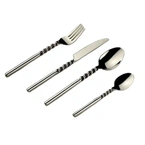 Juego de cubiertos de acero de 24 piezas con diseño de carcasa acanalada Tenedor Cuchara Cucharadita de acero espejado Juego de cubiertos - Product Image 3