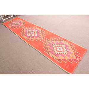 Alfombra Turca Vintage de 2.6x10.7 pies (80x327 cm), Alfombra de Lana Naranja Kilim - Product Image 3