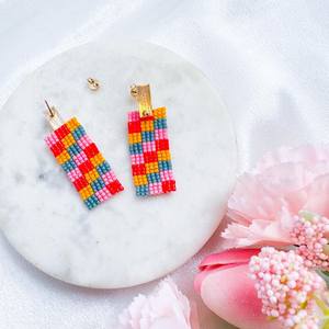 Boho Beaded Earrings with <b>Turquoise</b> Design and Cascading Fringe Glass <b>Beads</b> & Resum Unique Jewelry Gift by MS Handicraft - Product Image 1