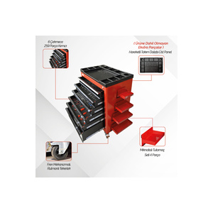 Movable 6-Drawer Lockable <b>Tool</b> Cart 259-Piece Red Stainless Steel Workshop <b>Cabinet</b> - Product Image 3
