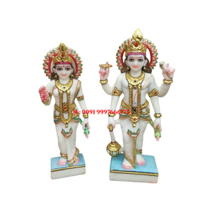 หินอ่อนสีขาวคุณภาพดีเยี่ยม ทนทาน พร้อมการตกแต่งอย่างประณีต รูปปั้นพระลักษมีจิและพระวิสุทธิ์พระศรีอริยเมตไตรย สำหรับการบูชา - Product Image 1