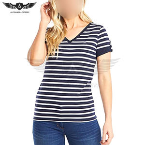 Wholesale Price Blue And <b>White</b> Color Contrast OEM Service Hand Made Adult Wear Women's Regular <b>Fit</b> Printed Cotton T-<b>Shirts</b> - Product Image 1