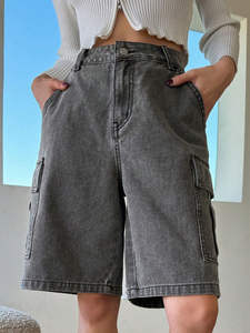 Pantalones Cortos Cargo de Mezclilla Personalizados de Alta Calidad para Hombre con Bolsillos, Estilo Urbano Sólido, 100% Algodón, Transpirables, Moda de Verano - Product Image 3