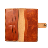 Cartera de Cuero Crazy Horse para Hombre, Diseño Corto, Antirrobo, con Cadena Decorativa, Cierre Plegable, Personalizable, de Alta Calidad