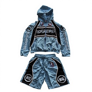 Sustainable Lightweight Printed Satin <b>Track</b> <b>Suit</b> Breathable Polyester Windbreaker Jacket Shorts Crinkle 2-Piece Streetwear - Product Image 2