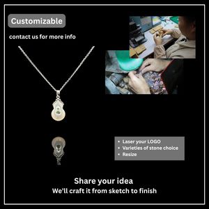 จี้ห้อยคอรูปน้ำเต้าจีน (นำโชคป้องกันภัย) ดีไซน์ทันสมัย ทำจากเงินแท้ ประดับด้วยหินธรรมชาติ หอยมุกสีขาว และทซาโวไรต์ - Product Image 5