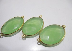 Latón verde Calcedonia Hydro cuarzo Briolette conectores doble bucle bisel 18-25mm forma ovalada accesorios de joyería componentes - Product Image 4