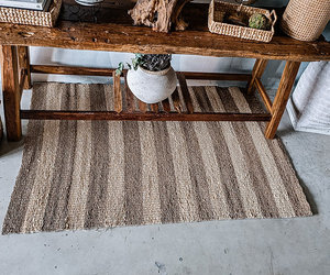 Alfombra de algas marinas rectangulares a rayas, Natural, para sala de estar, cubierta de suelo trenzada - Product Image 3