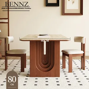 BENNZ Rowan 2024, nuevo modelo, mesa de comedor de losa de piedra Vintage para casas pequeñas, mesa de comedor de madera maciza Rectangular de diseñador