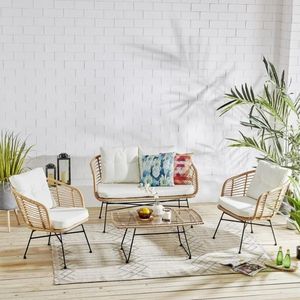 Ensemble de meubles d'extérieur en rotin <span class=keywords><strong>4</strong></span> pièces, chaises de canapé et table basse avec coussins, ensemble de salon de jardin et de <span class=keywords><strong>patio</strong></span>