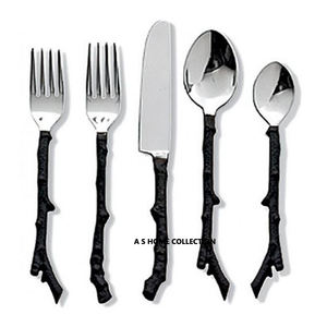 Cuillère et fourchette de mariage en acier inoxydable de haute qualité avec poignée en laiton Design feuille de collection de luxe - Product Image 3