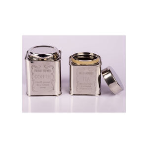Restaurant and Hotel Countertop Decorative Storage Box <b>Set</b> of Two Coffee Tea Container <b>Canister</b> Newest Arrival Silver Color - Product Image 1