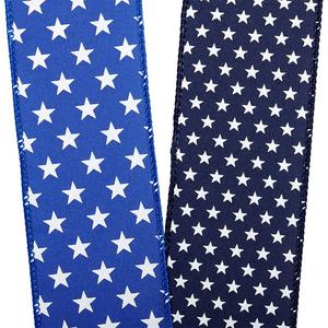 Solid White Stars on <b>Wired</b> Polyester <b>Ribbon</b> Luxury Floral Christmas and Birthday Wedding Decoration for Gift Wrapping - Product Image 4