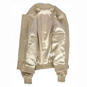 Blouson aviateur en peau de mouton véritable beige pour homme, col montant, fermeture éclair, décontracté, doux, vêtement d'extérieur d'hiver, écologique, séchage rapide, respirant - Product Image 3