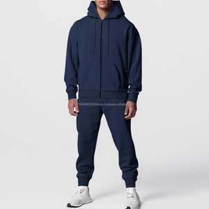 2025 pleine fermeture éclair Style printemps automne hommes athlétique sport survêtement décontracté 2 pièces couleur unie à capuche survêtement hommes survêtement ensemble - Product Image 2