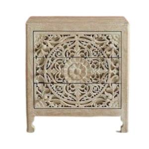 Fabricants de meubles Table de chevet en bois à 2 tiroirs sculptés Meubles Indore modernes en bois Table de chevet en bois à 2 tiroirs sculptés - Product Image 1