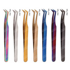 Axe-Tips Multi-Couleur En Acier Inoxydable Extension De Cils Pince À Épiler Plasma Revêtement Cheveux Extension Outils - Product Image 1