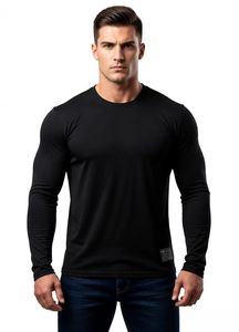 T-shirt à manches longues en tricot 100% polyester pour homme, uni, sportif, respirant, séchage rapide, anti-froissement, léger - Product Image 2