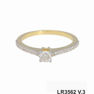 Bague de fiançailles en or 14 carats plaqué rhodium avec diamant naturel taille brillant, bande pavée, design classique intemporel, spéciale - Product Image 3