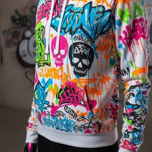 Sweat-shirt à capuche en molleton pour femme, motif artistique abstrait coloré, peinture chaotique, éclaboussures d'encre, graphique, néon, décontracté, coupe ample, devant - Product Image 4