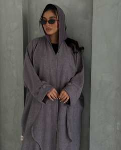 Handmade XXL Luxury Dubai Style Black Silk Abaya <b>Long</b> Sleeve Anti-Wrinkle Adults Beautiful <b>White</b> Embroidery Traditional Muslim - Product Image 2