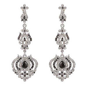 รุ่น kriaa 1302026ต่างหูแบบห้อยชุบเงินด้วยหินออสเตรียสีดำ - Product Image 1