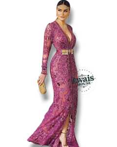 Vestido de Noche Ecológico de Lujo Premium con Bordado de Cristal y Cuentas, Largo hasta el Suelo, Corte en A, Cintura Imperio, para Bodas y Fiestas, 100% - Product Image 1