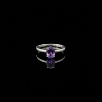 Bague de fiançailles vintage islamique en argent 925 plaqué rhodium avec améthyste naturelle taille ovale et sertissage à griffes, certifiée par un tiers