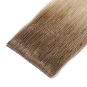 Extensions de cheveux humains Remy 100% à bandes adhésives, 8-30 pouces, ondulation naturelle, brun foncé avec racines blondes, grade 12A - Product Image 1