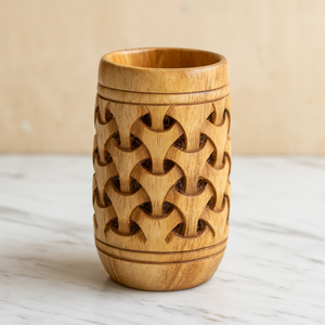 Chope à bière en bois de manguier PP classique faite à la main, motif d'arbre sculpté, vaisselle rustique écologique, artisans royaux MHK998 - Product Image 2