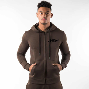 Sweat à capuche zippé marron personnalisé pour hommes survêtement Slim Fit en polaire Streetwear veste à capuche à fermeture éclair complète impression du logo OEM - Product Image 3
