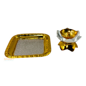 Kamal Deep Diya, hierro chapado en oro en forma de loto con placa y caja de terciopelo para el hogar tradicional y moderno/Decoración de bodas, regalo - Product Image 5