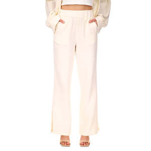 Pantaloni a Gamba Larga da Donna Sanctuary XL Beige, Vita Alta in Tessuto Crepe Traspirante, Stile Casual con Chiusura Elastica in Vita - Product Image 1