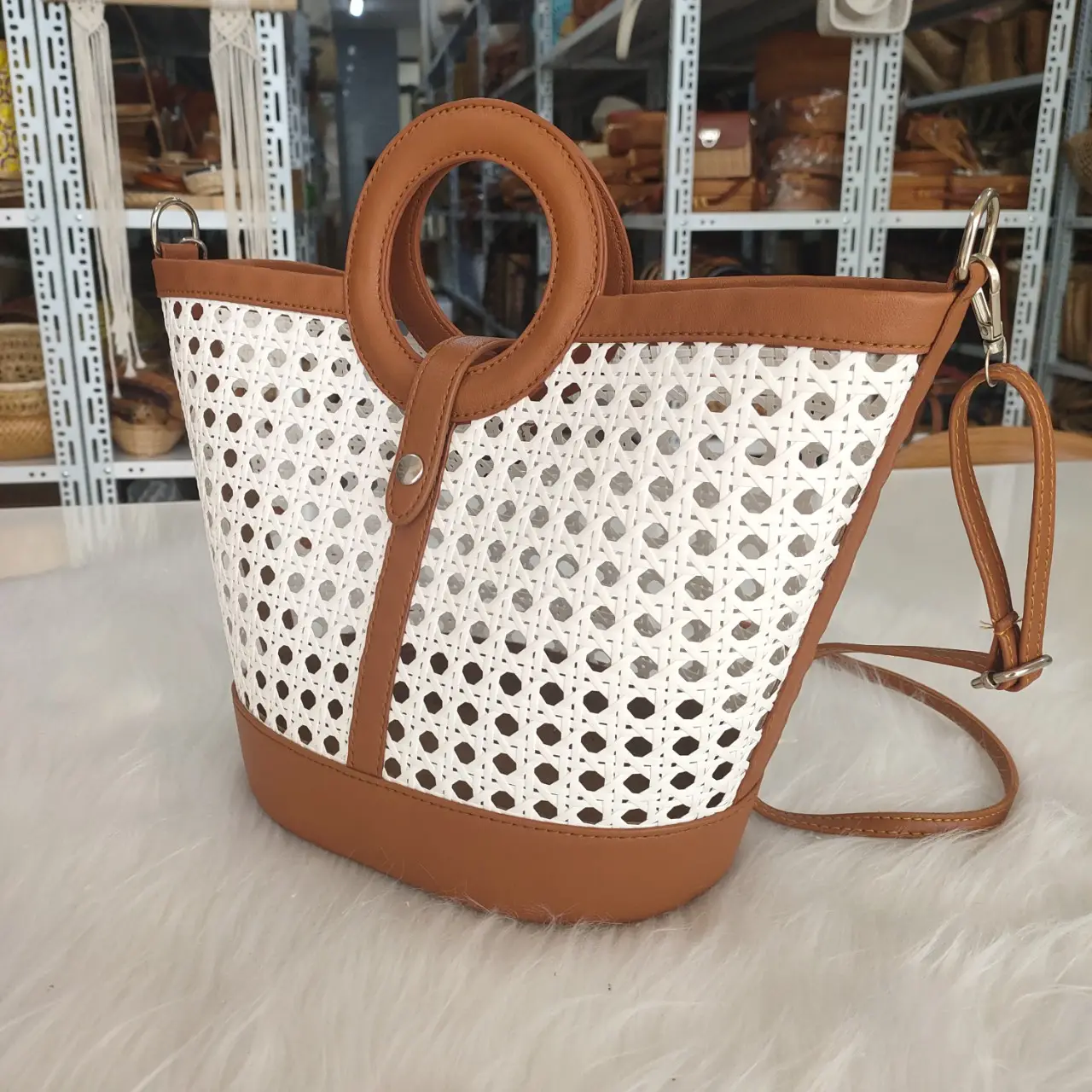 New Summer Leather Rattan Cane Bag / Rattan handbags / Rectangle Wicker Bag from Vietnam