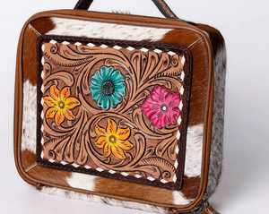 Handmade Western Leather Jewelry Box Hair on Hide Jewelry Holder Cosmetic Bag Easy <b>Storage</b> <b>Organiser</b> Cowgirl Fashion case - Product Image 2