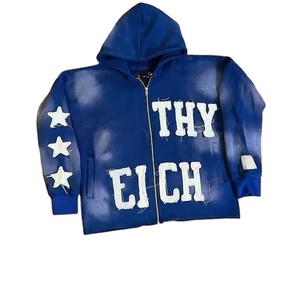 Sweat-shirts pour hommes de haute qualité, personnalisés, à fermeture éclair intégrale, en coton biologique, style hip-hop vintage, lavés, avec patch, style délavé - Product Image 1