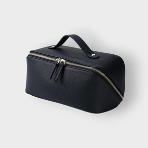 Nouvelle trousse de toilette de voyage portable haut de gamme en cuir véritable rétro grande capacité, étanche, avec poignée souple et fermeture éclair - Product Image 1