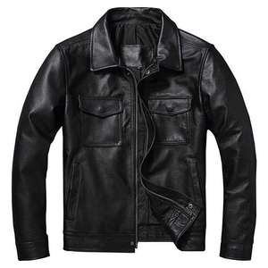 Chaqueta de Cuero Ligera para Hombre, Estilo Motero y Biker, con Capucha, Cómoda y a la Moda, de Piel de Vaca y Lona - Product Image 1