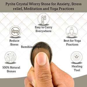 Venta al por mayor pirita preocupación piedra cristal ovalado pulgar piedra preciosa cristal Natural terapia Reiki masaje Chakra preocupación piedras para la ansiedad - Product Image 3