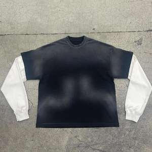 เสื้อยืดแขนยาวคู่สำหรับผู้ชายซักด้วยกรดซักแบบลำลองซักได้สองชั้น - Product Image 1