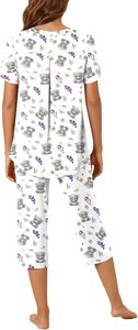 Conjunto de pijama de Modal de talla grande para mujer, ropa de dormir sin mangas con cuello en V, ropa de dormir corta con ribete de encaje, ropa de dormir teñida lisa, cintura suave con cordón - Product Image 4