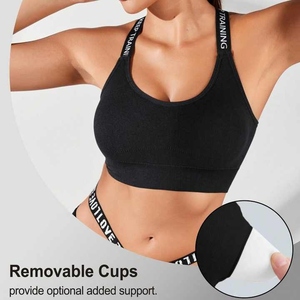 Sujetador deportivo con correa ajustable para el hombro para mujer, venta al por mayor, diseño de letras de pecho con Tops, ropa transpirable para correr, estilo Simple - Product Image 4