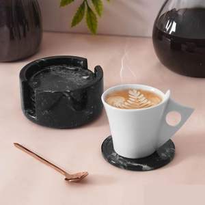 Black <b>Ceramic</b> Classic <b>Coasters</b> Set of 6 with Holder Eco-Friendly Round Drink Mats - Product Image 3