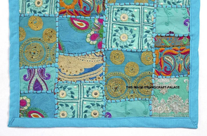 Camino de mesa hecho a mano con patchwork de 16x72 pulgadas, decoración de comedor de algodón cosido kantha, vibrante, artesanal, ecológico, accesorio para el hogar - Product Image 3