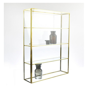 Prix acceptable verre clair cadre en laiton 3 étagères murales stockage bijoux accessoires armoire présentoir Almirah - Product Image 1
