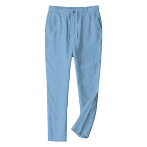 Pantalon en lin de haute qualité pour hommes confortable décontracté Logo personnalisé surdimensionné ample taille élastique léger pantalon en pur lin - Product Image 2