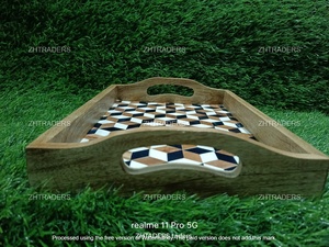 Sustainable Grace Artisan Bone Inlay Plateau de service Pièce décorative en bois faite à la main pour la table moderne et la décoration intérieure - Product Image 2